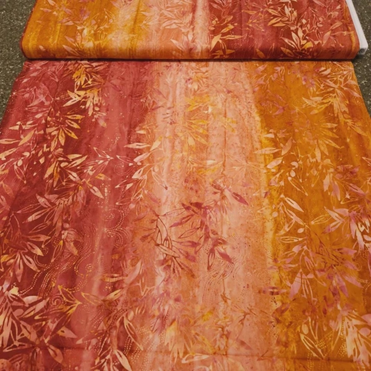 Bamboo Pavilion BTY Banyan Batiks Tonal Leaves Vines Rust Brown Gold