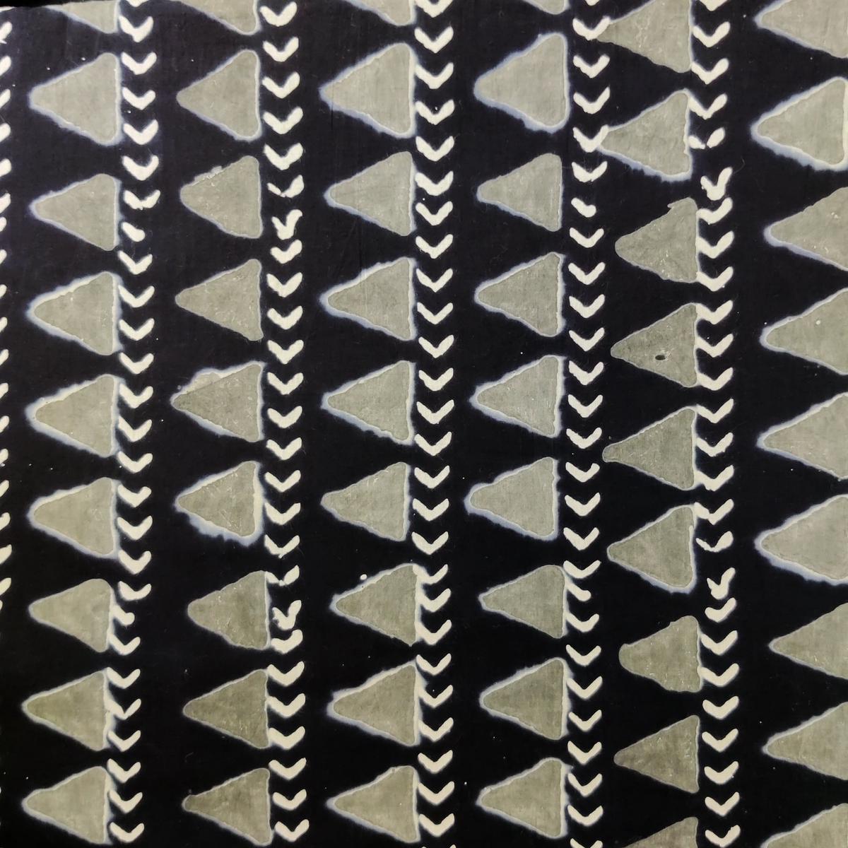 Pure Cotton Black With Grey And White Triangle Arrow Head Stripes Hand Block Print Fabric