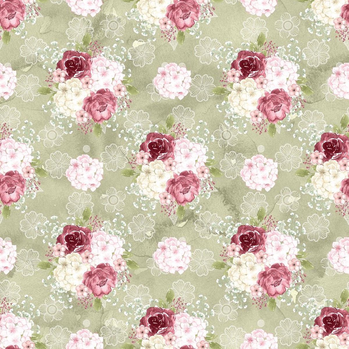Canyon Rose Grunge Floral Fabric - Green