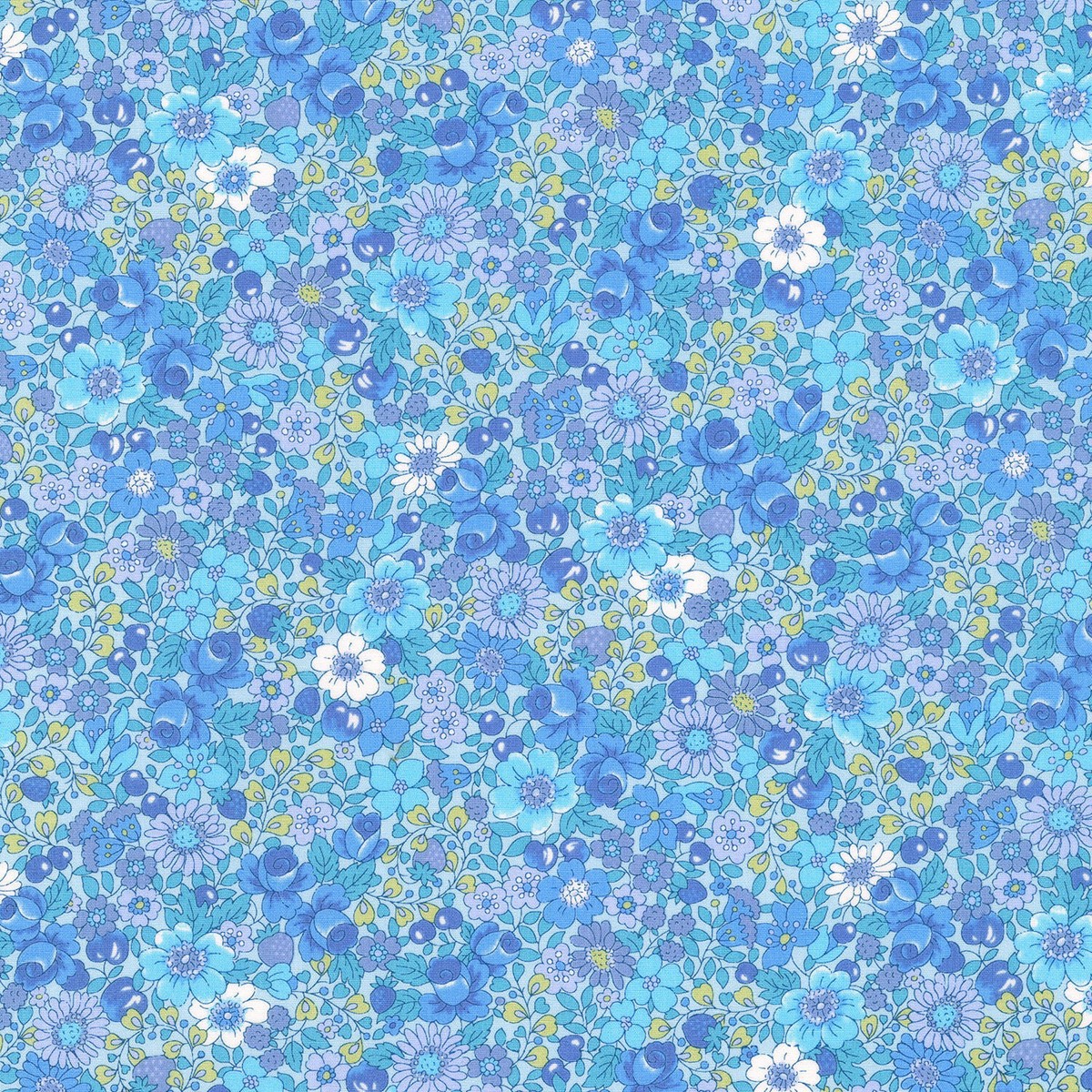 Garden Blues - Medium Floral Cerulean Yardage