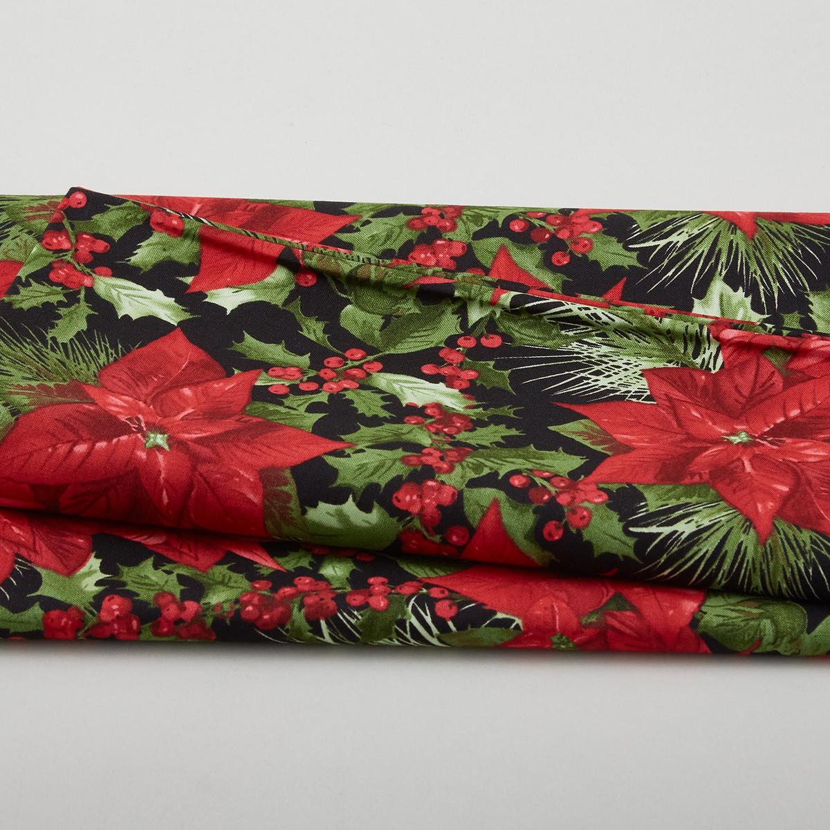 Poinsettia & Pine Favorites - Focal Poinsettia Black 2 Yard Cut