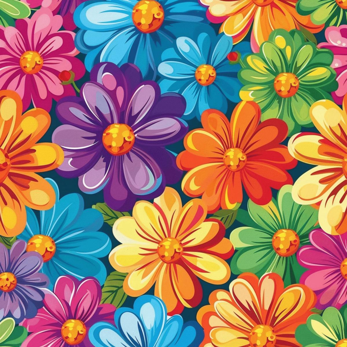 Rainbow Hippie Flowers Pattern 9 Quilting Cotton Fabric
