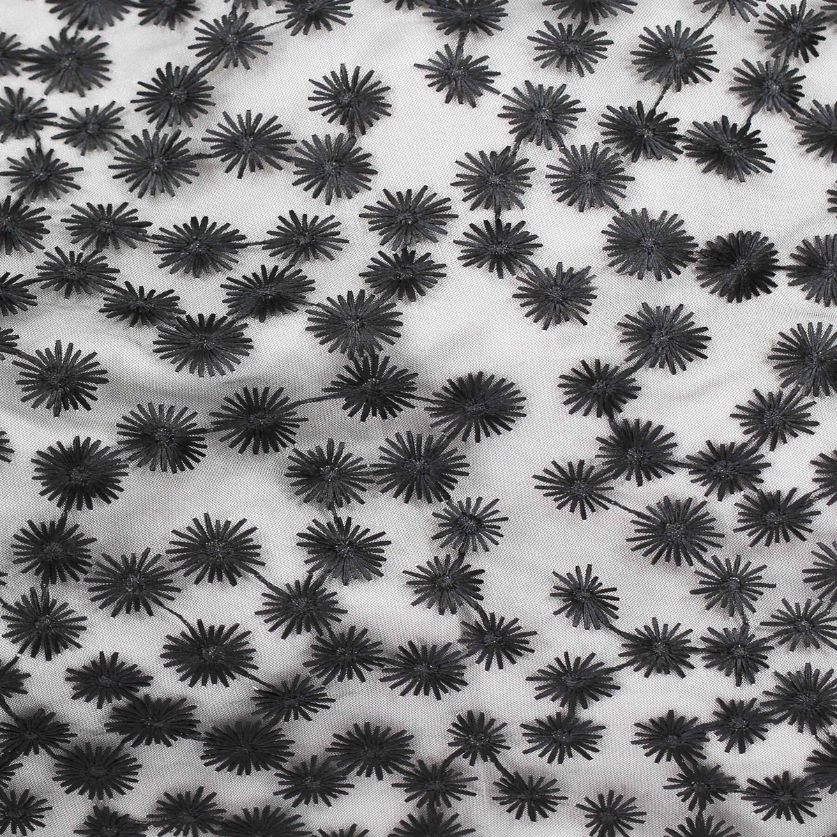 Embroidered Daisy Mesh Black
