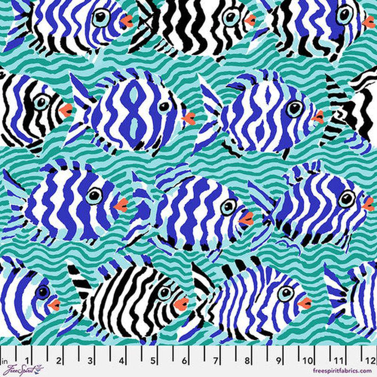 Fabric FreeSpirit Kaffe Fassett Collective Aqua Minnows August 2025 by the Quarter Yard PWBM100AQUA