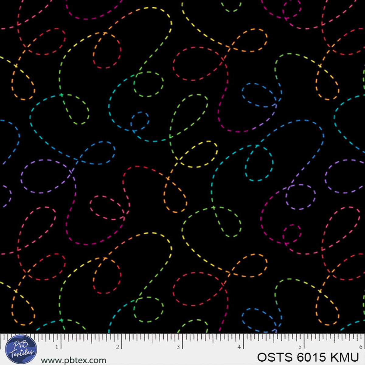 One Stitch Two Stitch - Rainbow Stitched Curlicues Black | OSTS06015-KMU