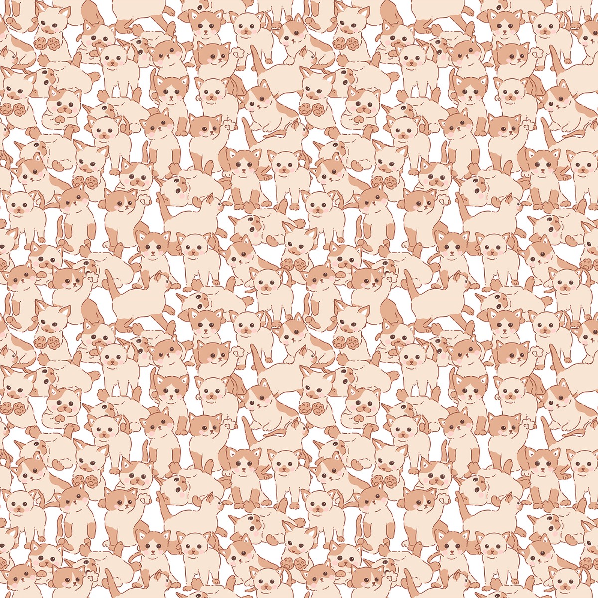 Cute Kittens Floral Pattern 4 Fabric