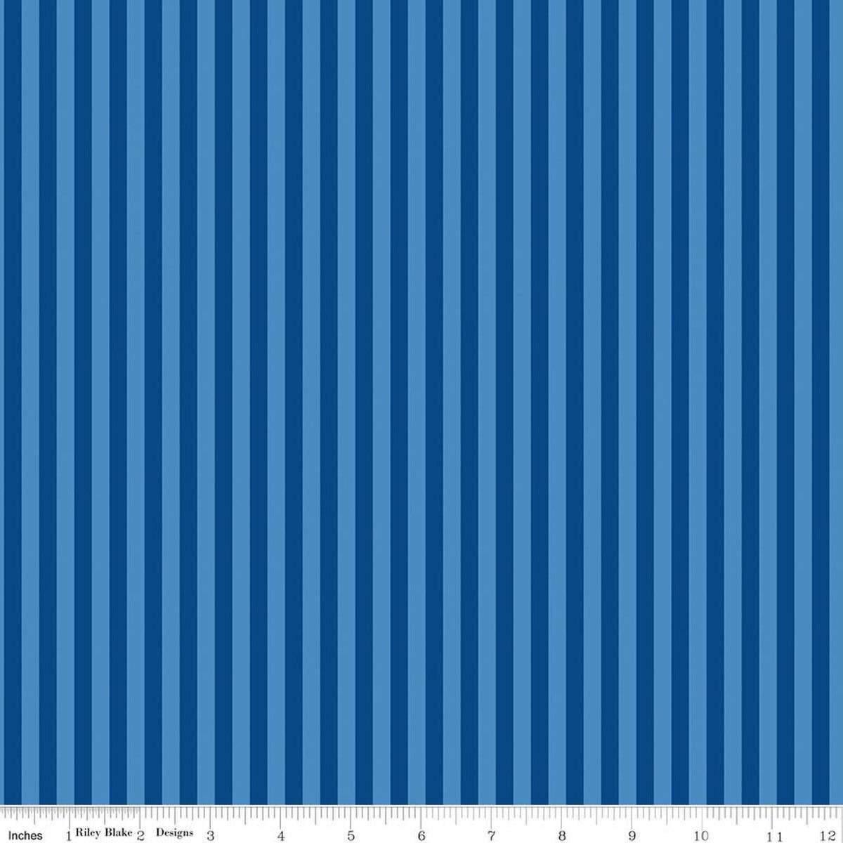 Firecracker Stripes Blue Striped Patriotic Fabric - C17205 - Riley Blake Quilting Cotton Fabric