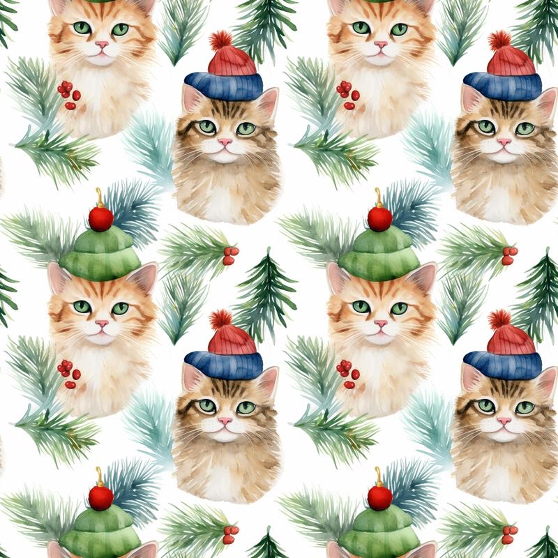 Christmas Santa Kitty Cats Pattern 7 Quilting Cotton Fabric