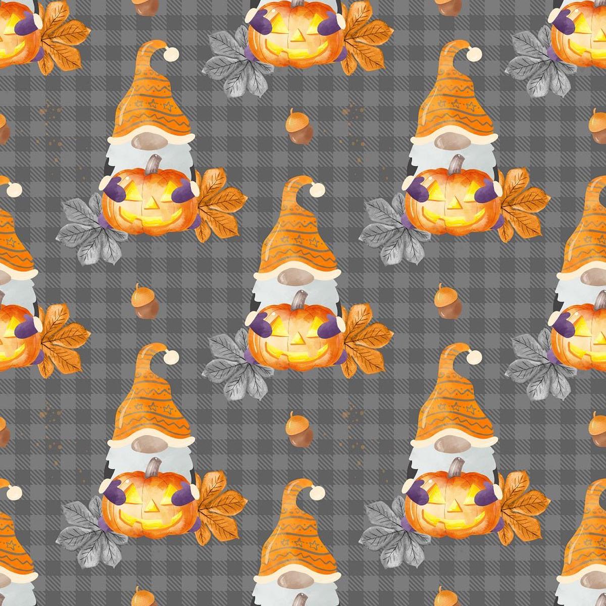Halloween Gnomes on Checkered Fabric - Gray