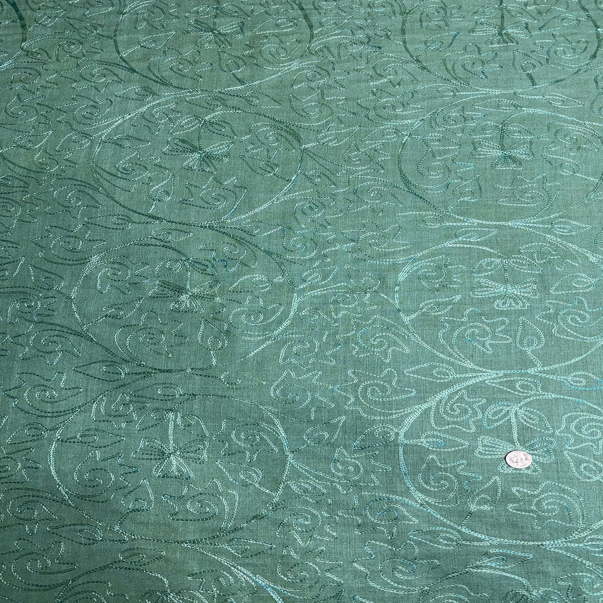 Pistachio Embroidered Silk Linen MEMT-018-01