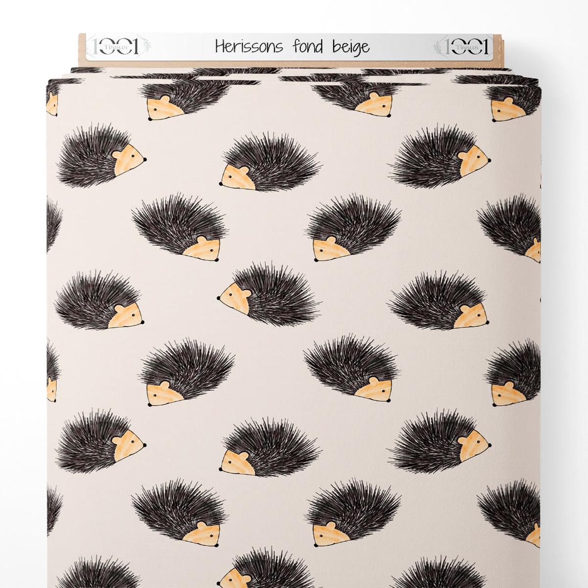 Tissu - Hrissons sur fond beige