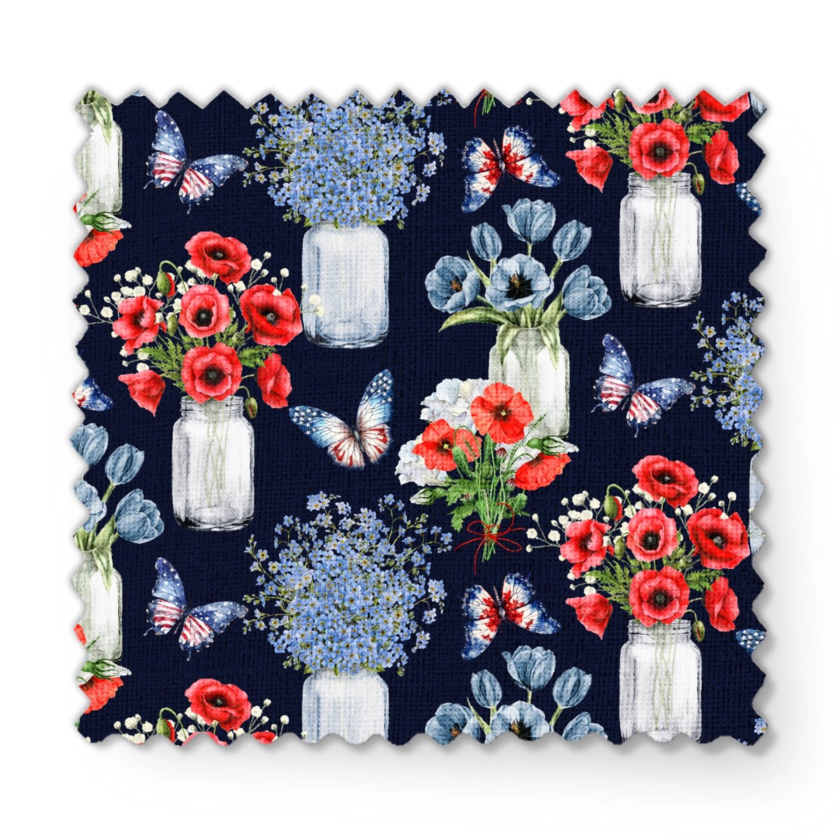 Kate Ward Thacker - Patriotic Blooms - Navy Floral Mason Jar Fabric
