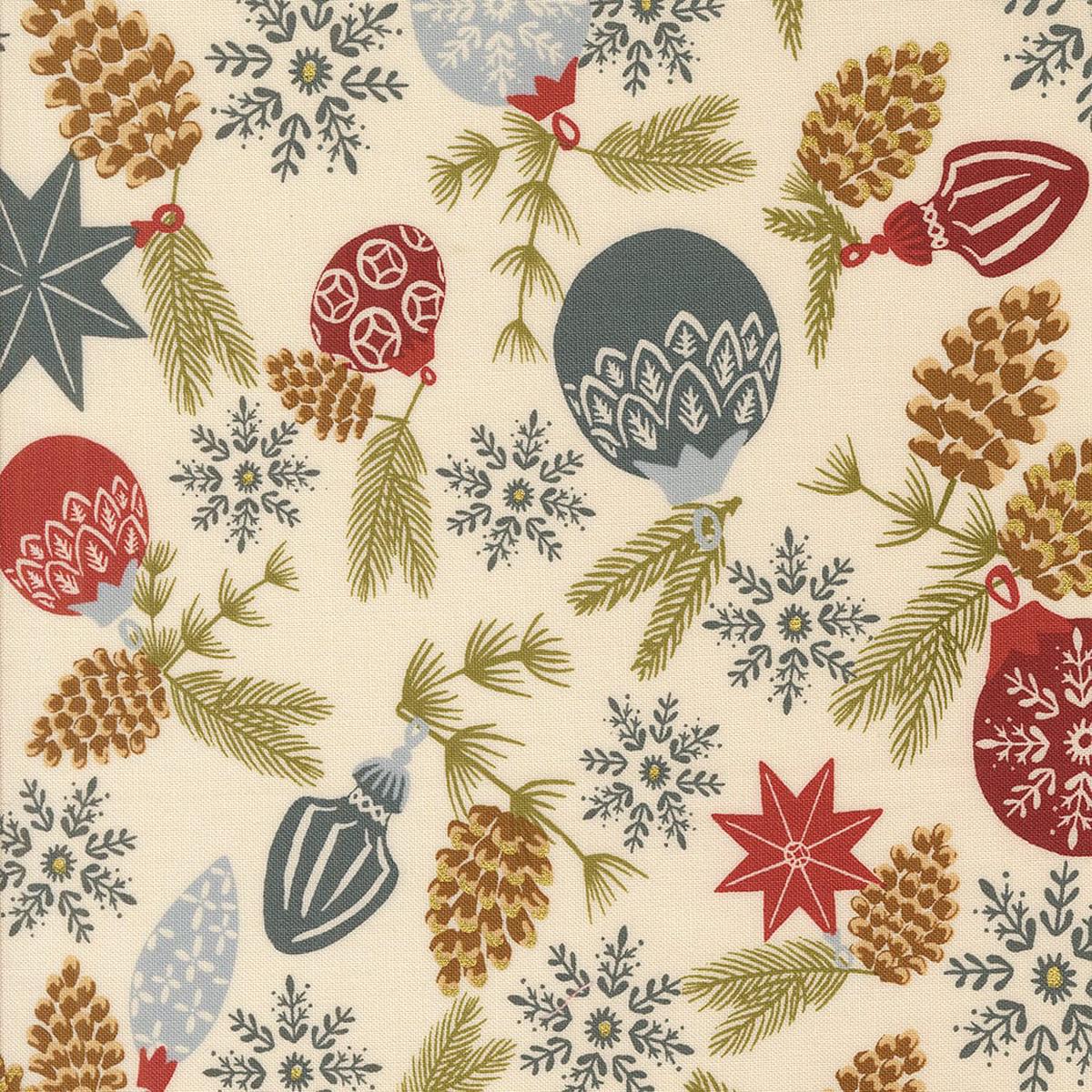 Moda Old World Yuletide - Branch and Baubles Metallic Eggshell 45621 11M