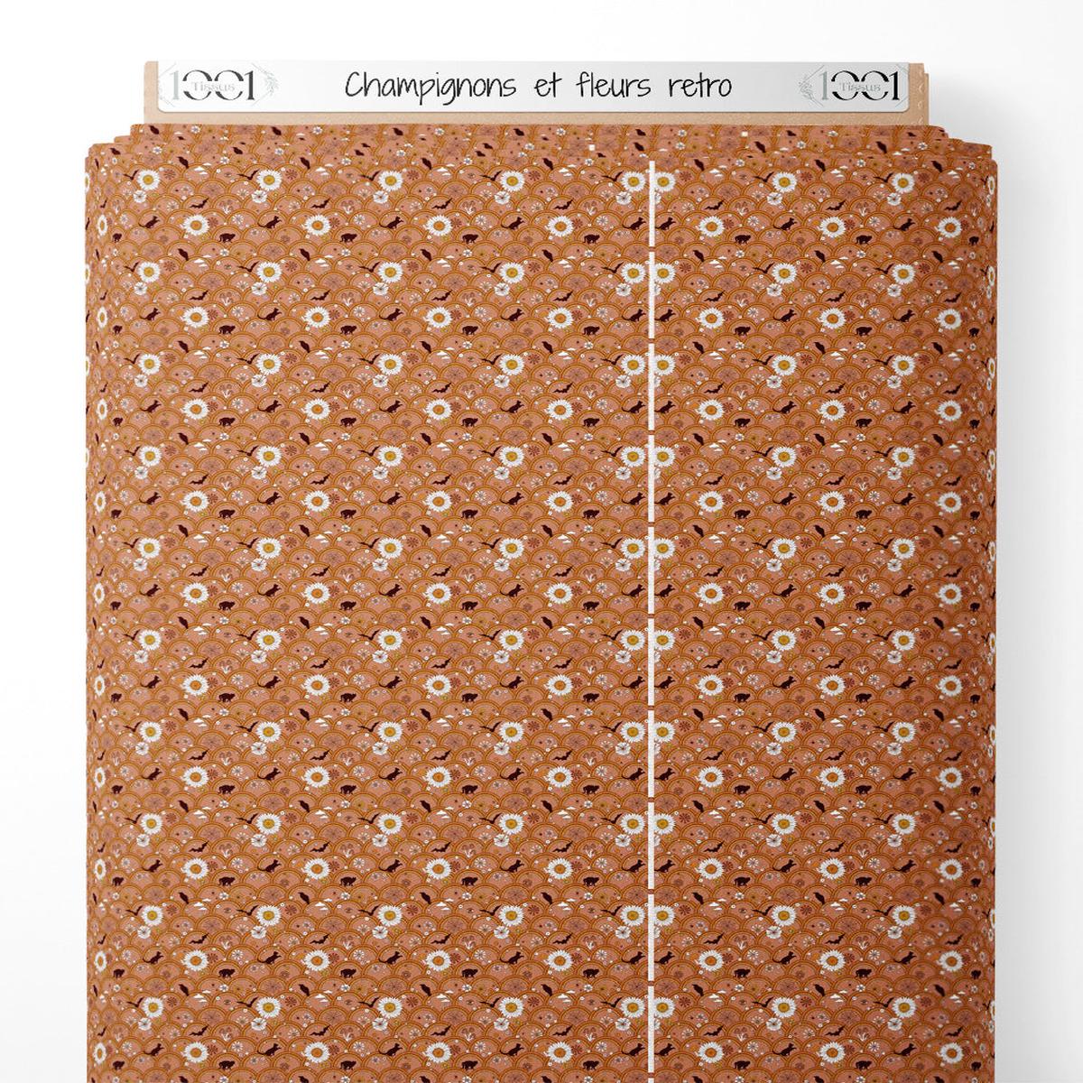 Tissu - Champignons et fleurs rtro