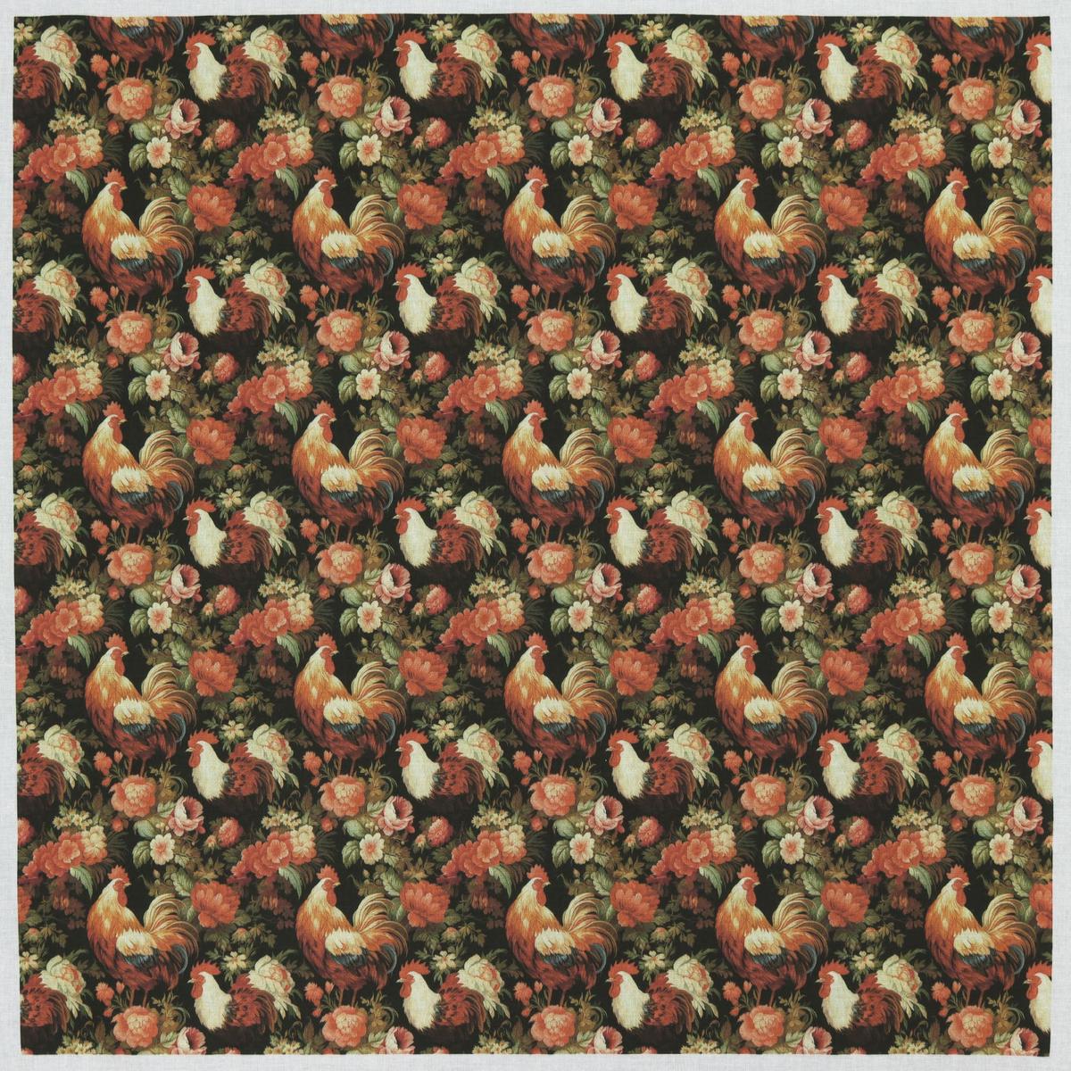 Chickens in Flowerbed Fabric