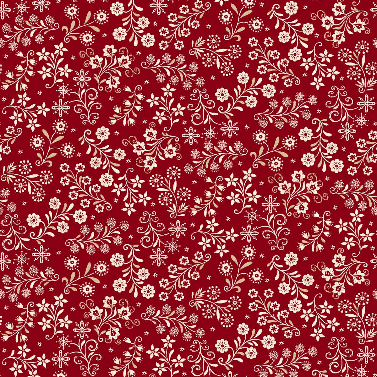 Fabric Henry Glass Red/Cream Floral Vines Nordic Holiday Village by the Quarter Yard 3610-88