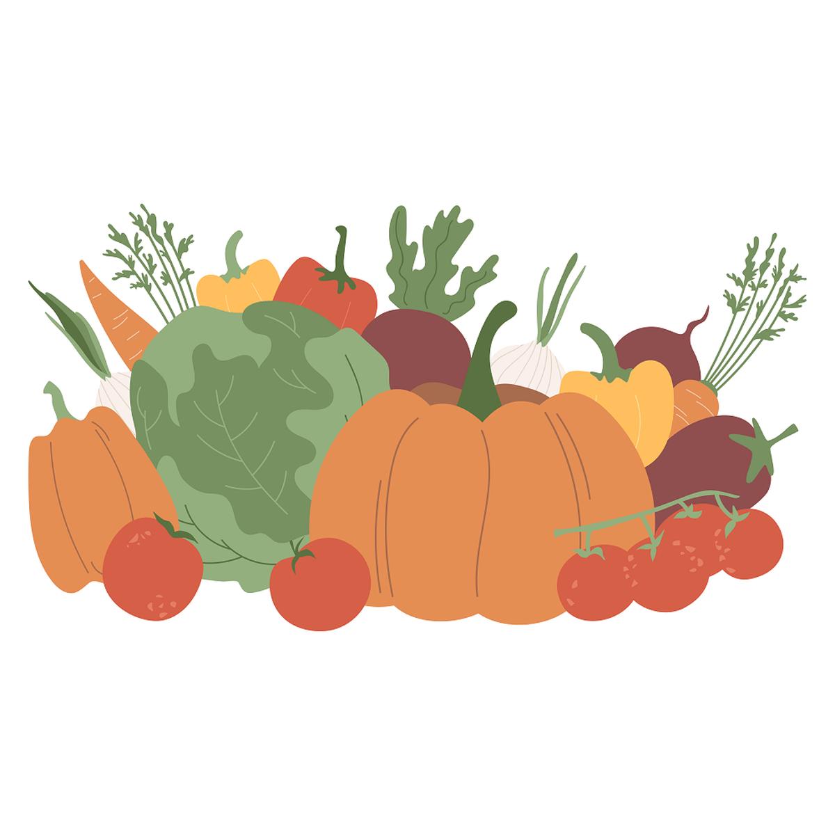 Harvest Vegetables Collage Fabric Panel