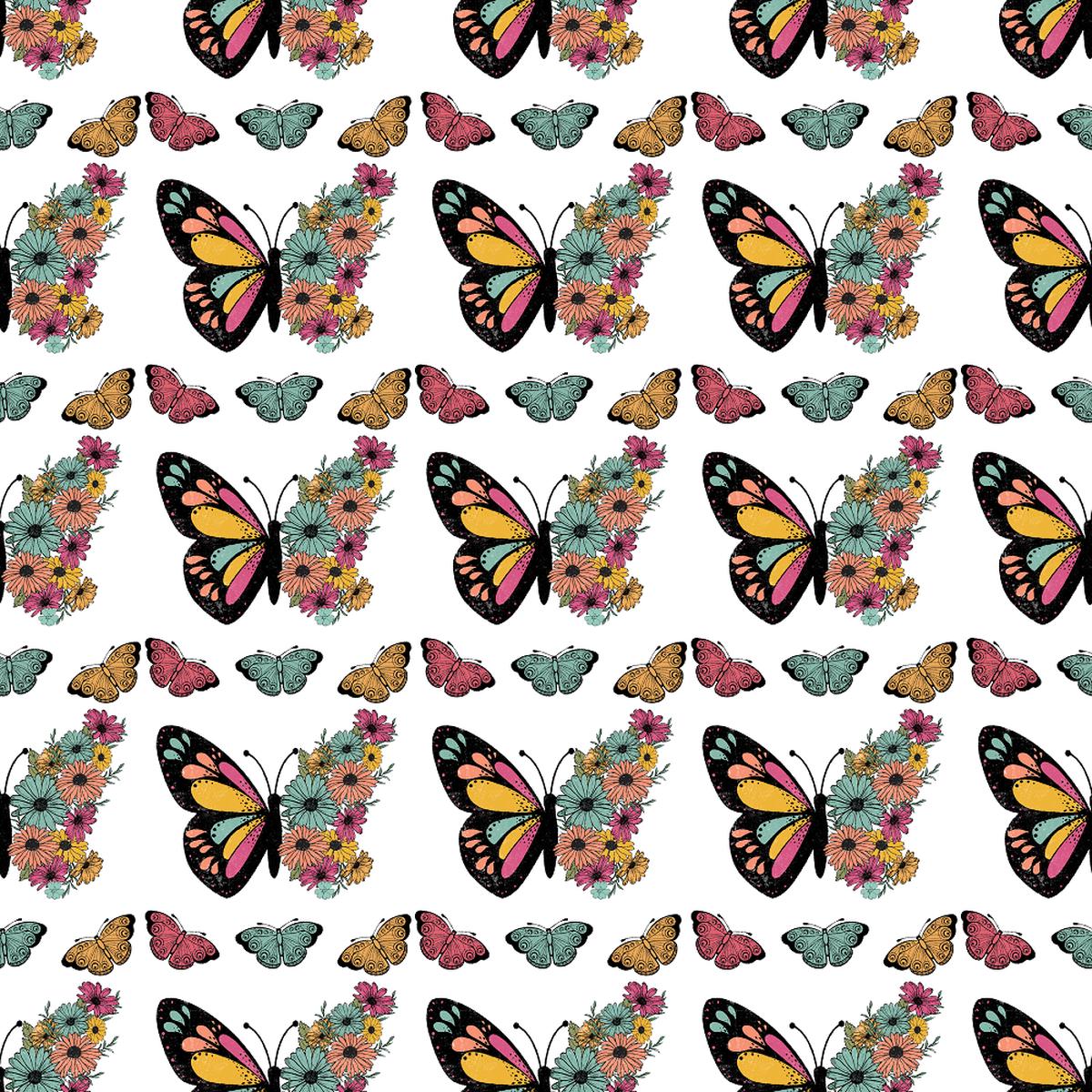 Vintage Boho Floral Butterflies Fabric