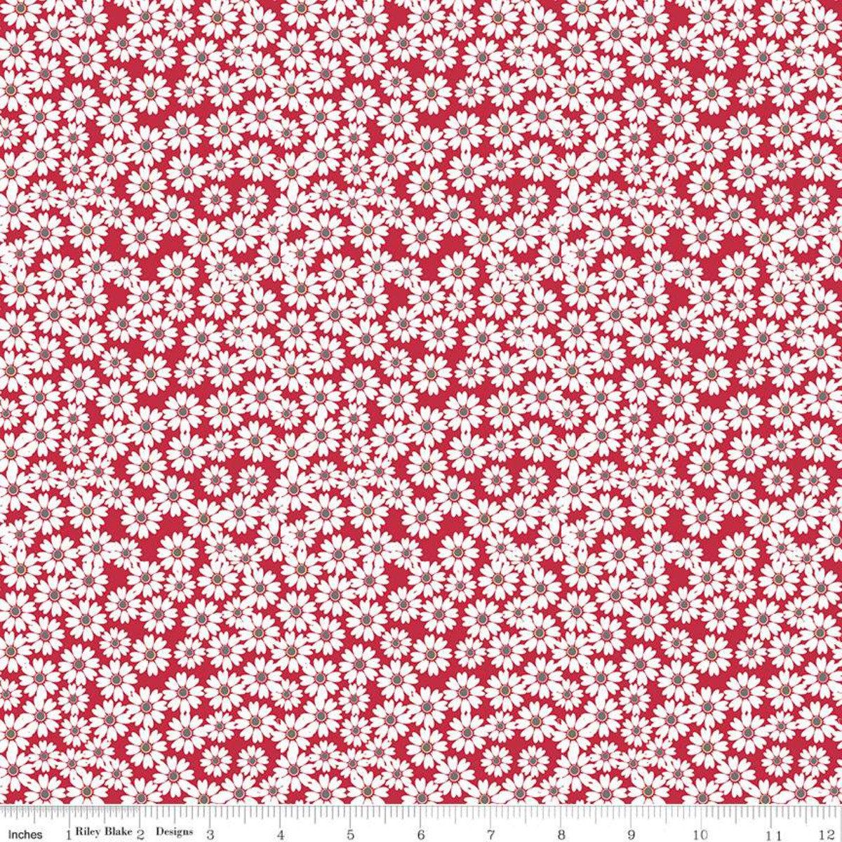 14" End of Bolt - SALE Singing in the Rain Daisy Fields Red - Riley Blake Designs - Floral White Flowers on Red - Quilting Cotton Fabric