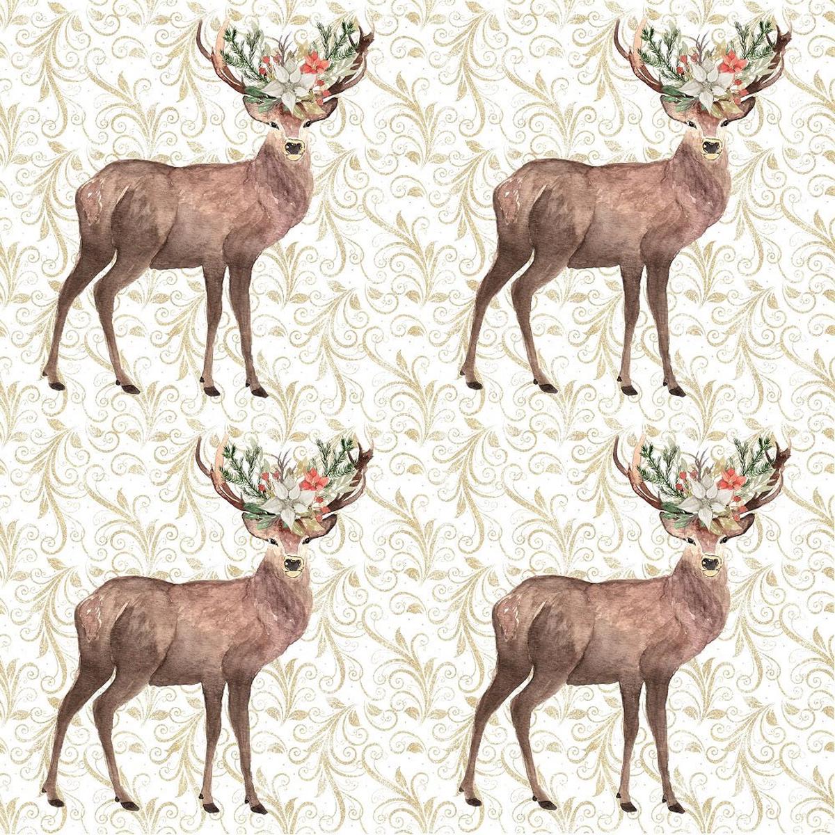 Winter Dreams Floral Deer Fabric - White