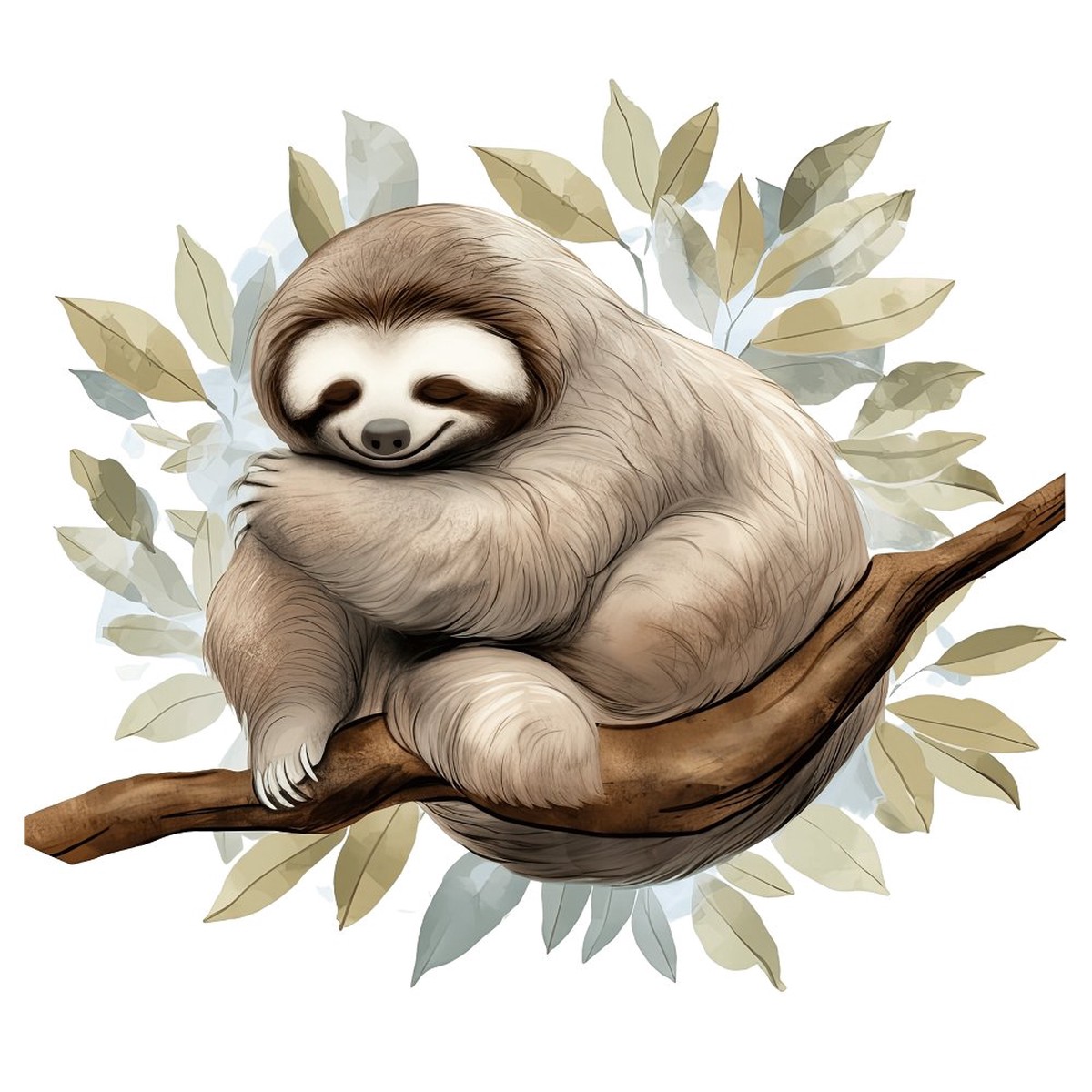 Hand Drawn Sloths Sleeping 6 Fabric Panel