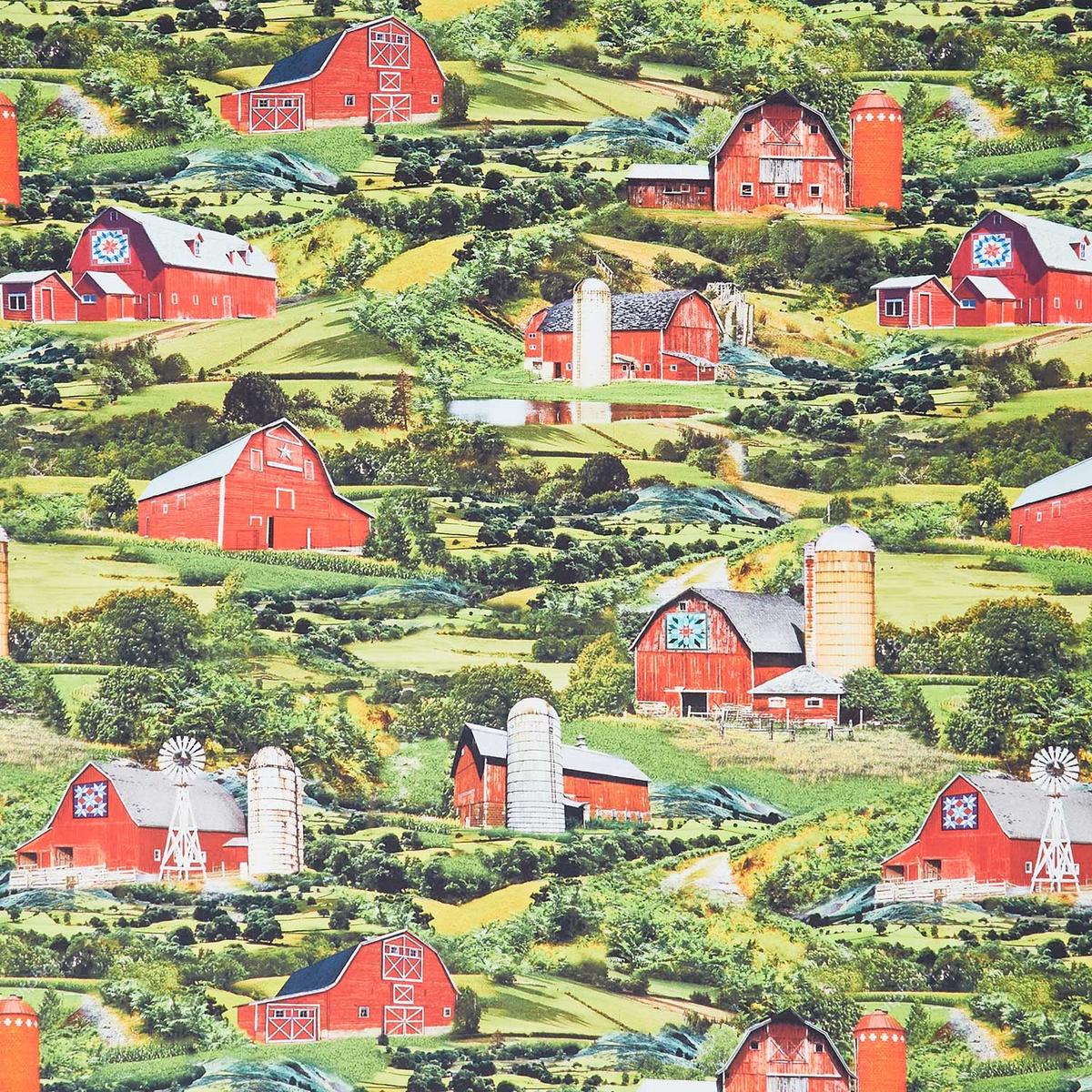 Novelty - Rolling Hills Pasture Scenic Green Yardage