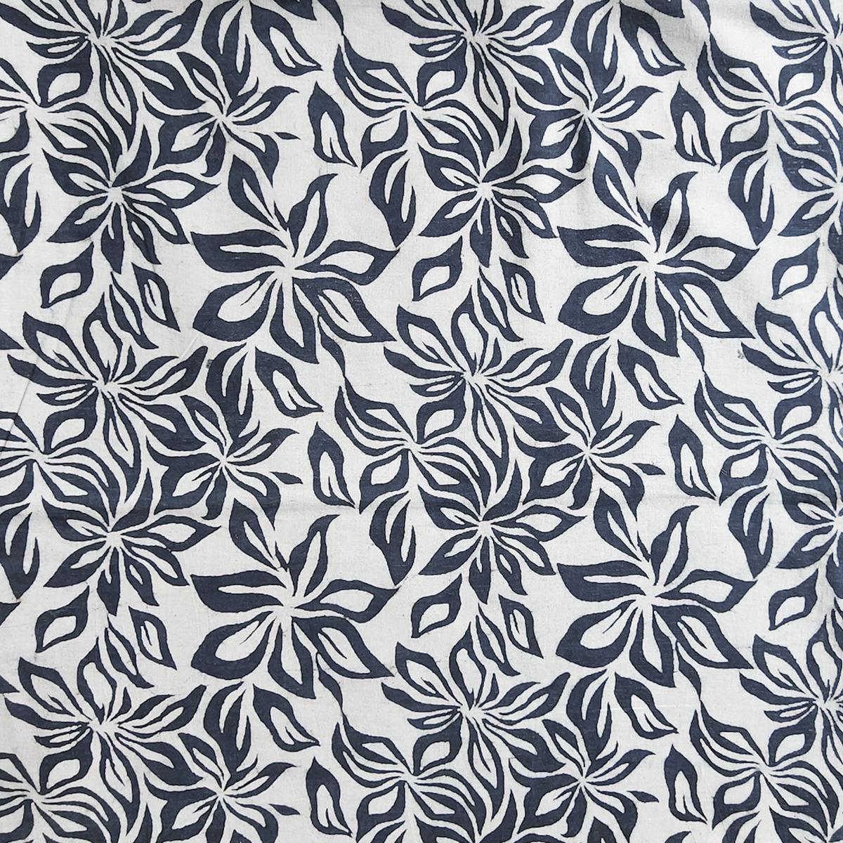 Pure Cotton Dabu White With Dark Blue Flower Motif Hand Block Print Fabric