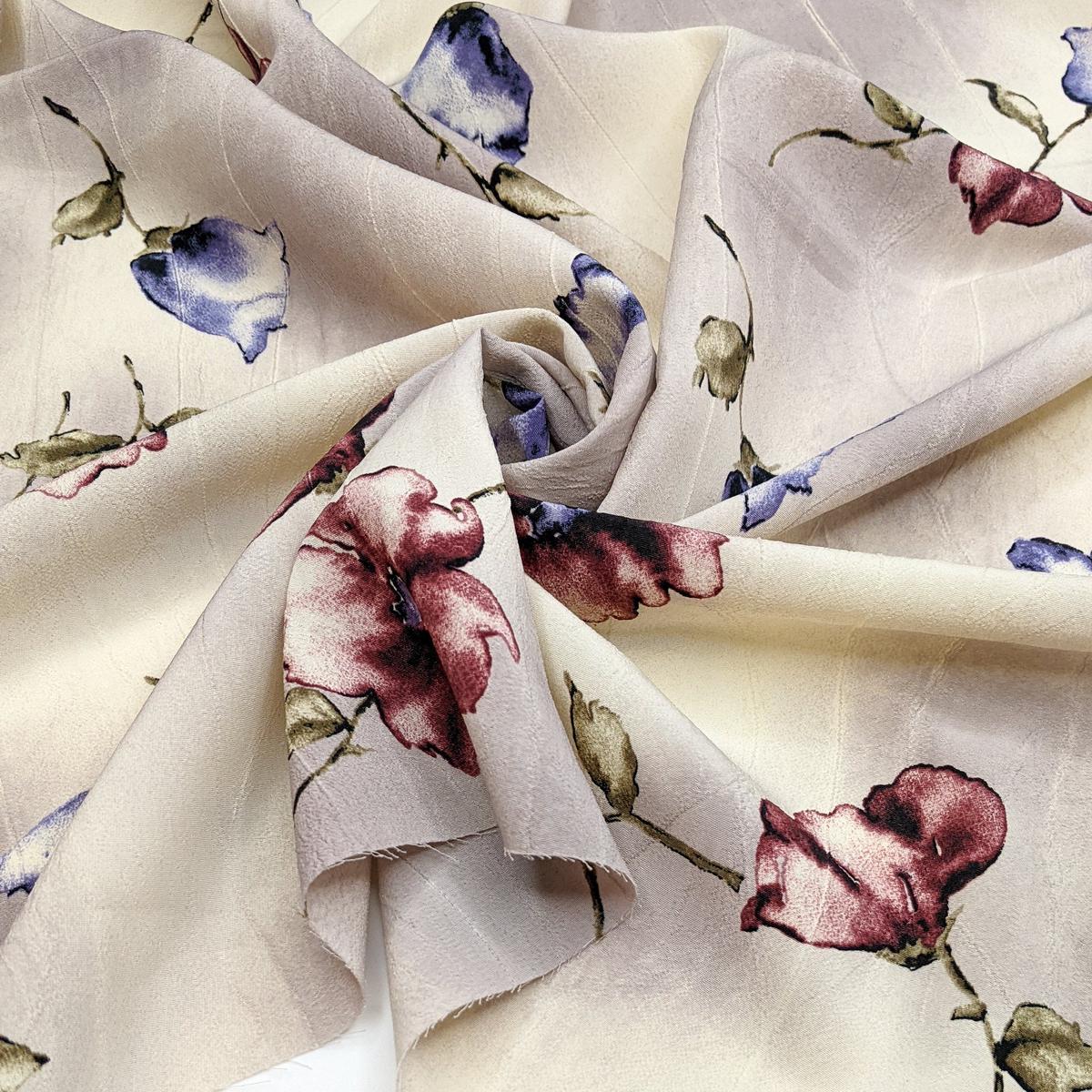 Watercolour Flowers - Rotary Print Crepe Poly Woven - Cream/Blush Pink Floral - 1.4M Bundle