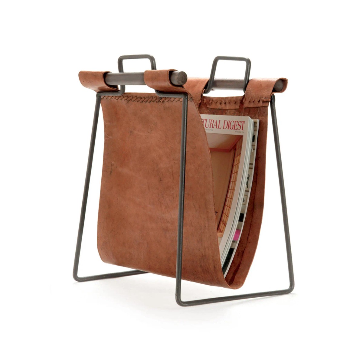 Go Home Ltd - Leather and Iron Sling Magazine Stand