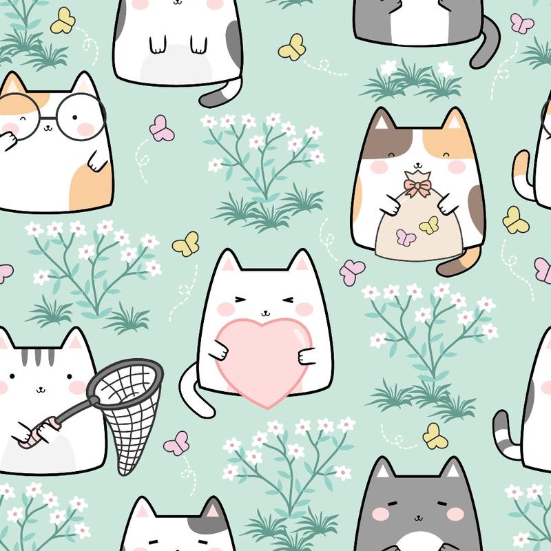 Hello Spring Cats Pattern 8 Quilting Cotton Fabric