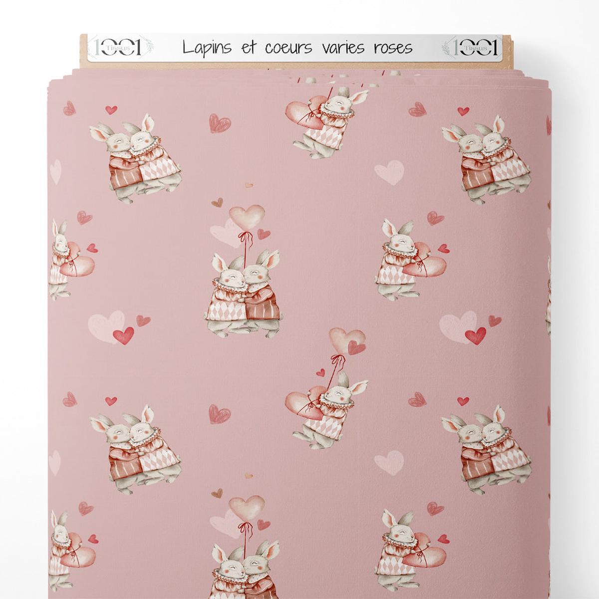 Tissu - Lapins et curs varis roses
