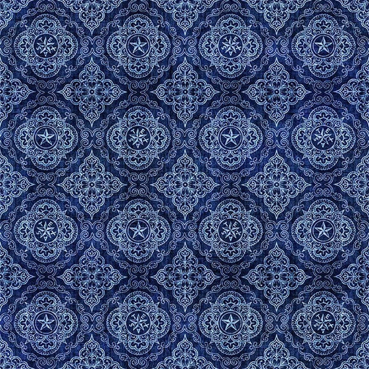 ATXSH Western Geo Medallions Indigo Cotton 44"/45" Fabric Per Yard