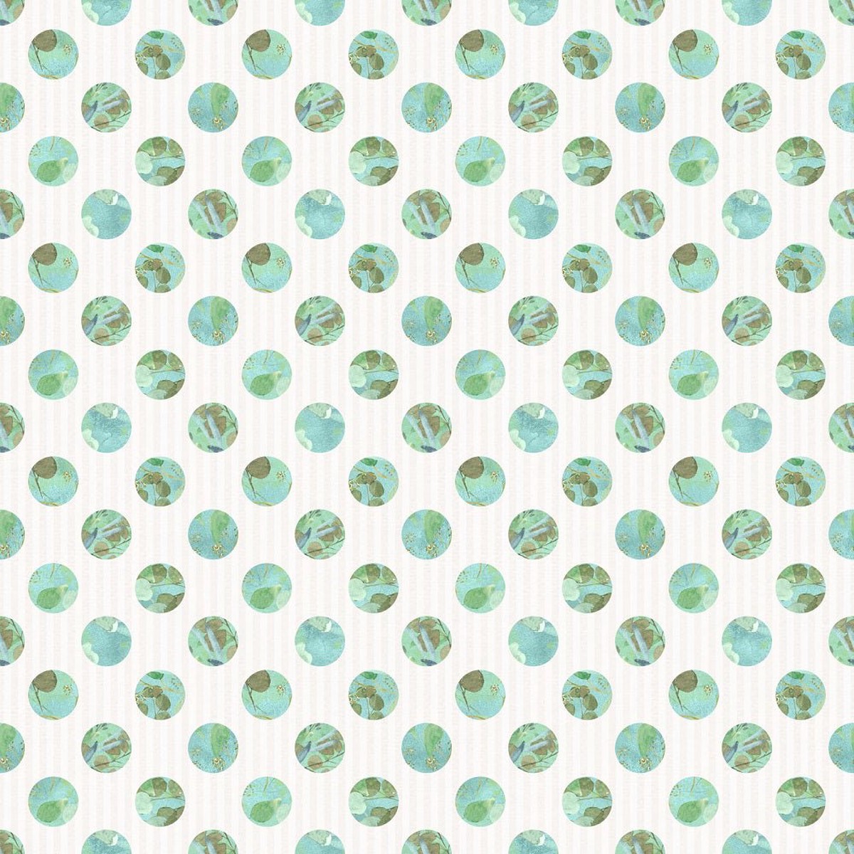 Fields of Eucalyptus Stripes Dots Fabric - White