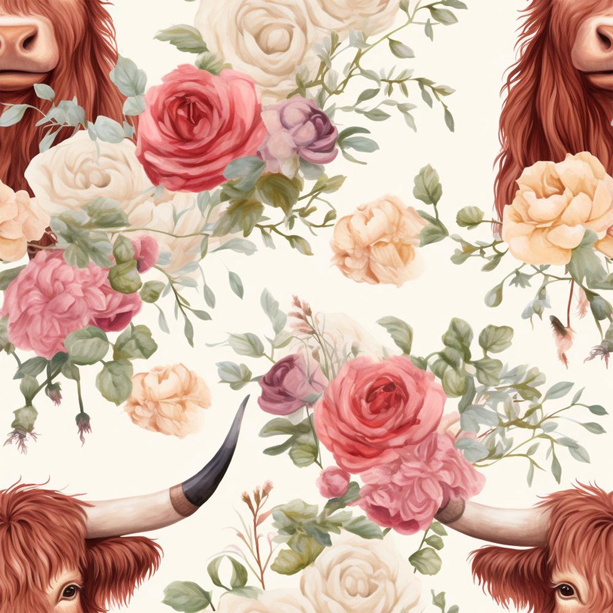 Pastel Highland Cows Pattern 7 Fabric