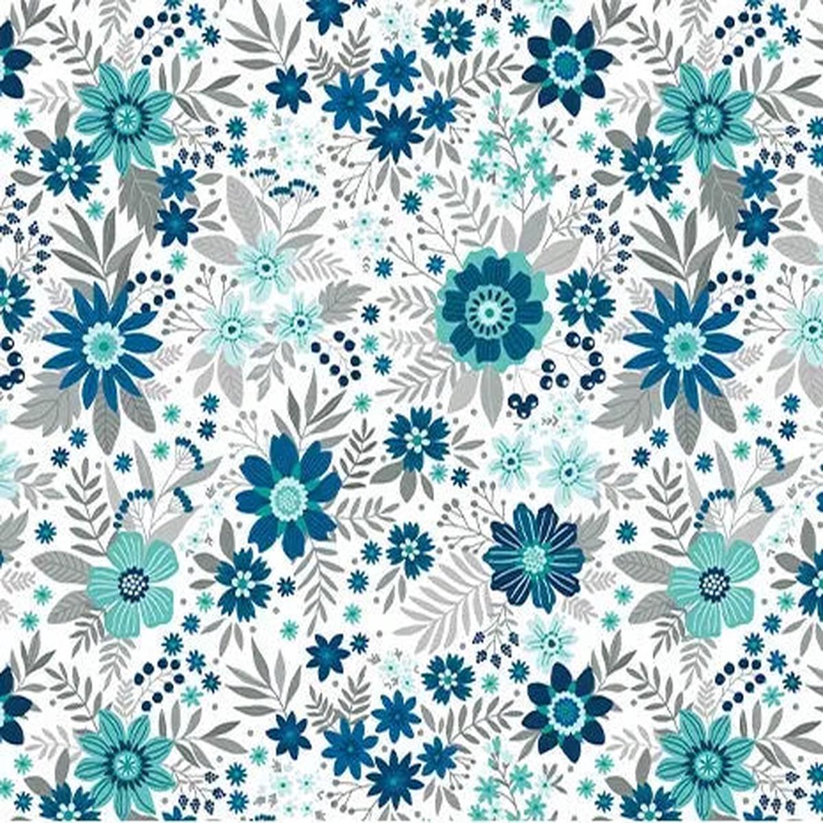 Blue Indigo Daybreak Wildflowers Cotton Wideback Fabric per yard