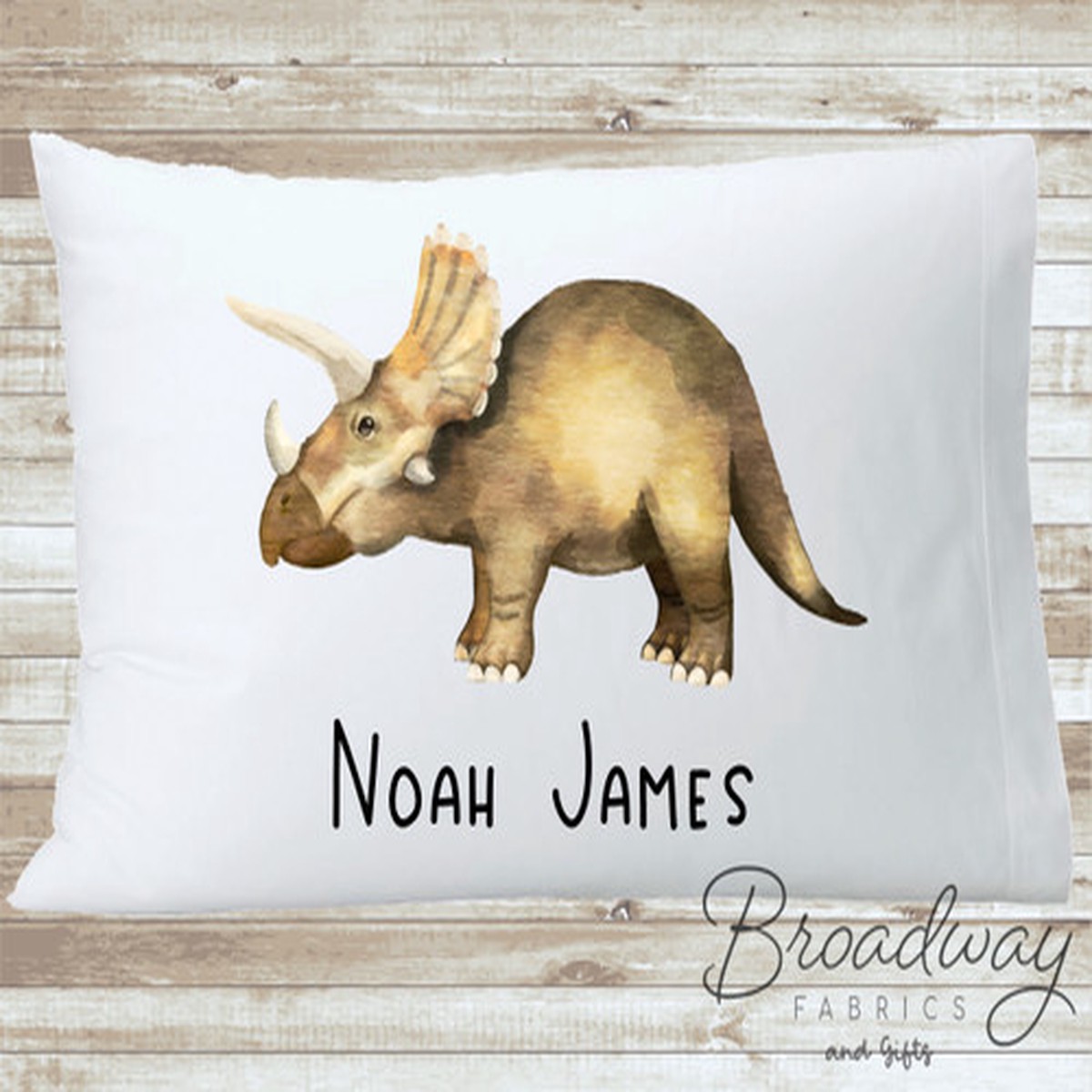 Dinosaur Triceratops Boys Personalized Pillowcase, Dinosaur Custom Nursery Name Pillow Top