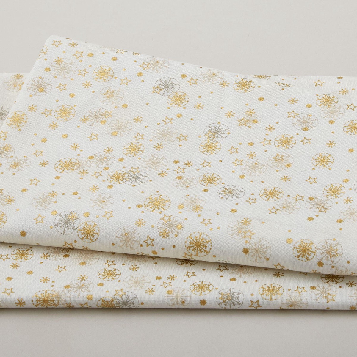 Frosty Snowflake - Small Snowflakes Cream/Gold Metallic 2 Yard Cut