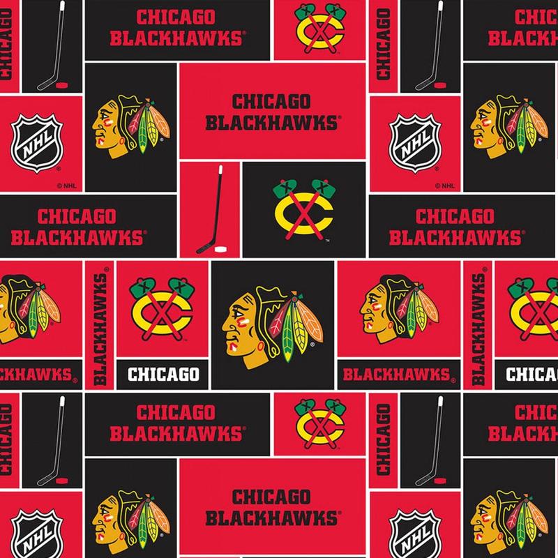 Licensed NHL Hockey Chicago Blackhawks Small Scale Box Allover 840BLK Cotton Woven Fabric Cotton Woven Fabric