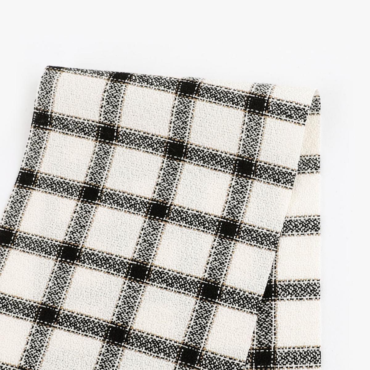 Crepe Check Wool Blend Suiting - Ivory/Black