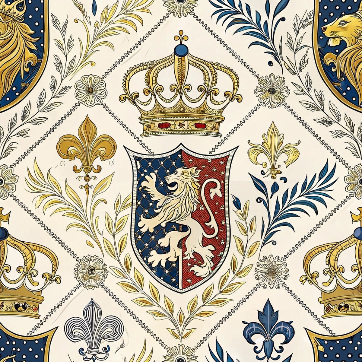 Regal Heraldic Motifs Pattern 1 Quilting Cotton Fabric