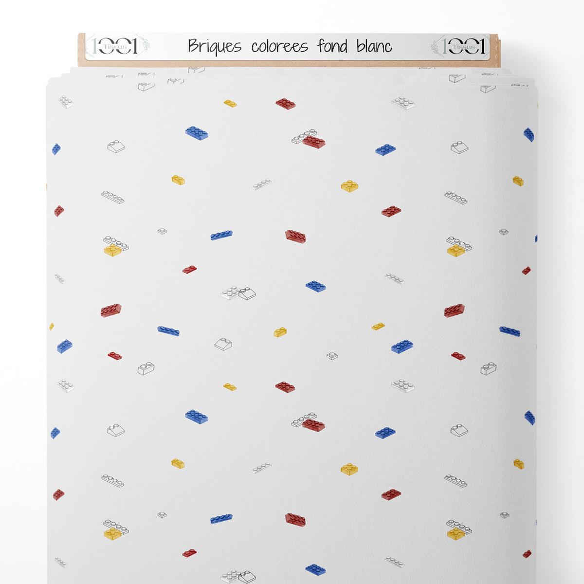 Tissu - Briques colores sur fond blanc