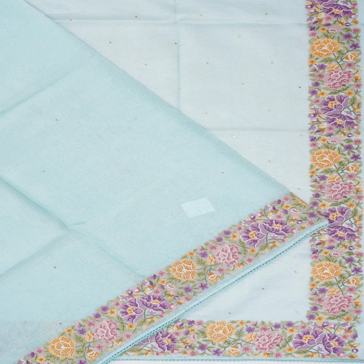 Crush Organza Sequin Butta Sky Blue Saree