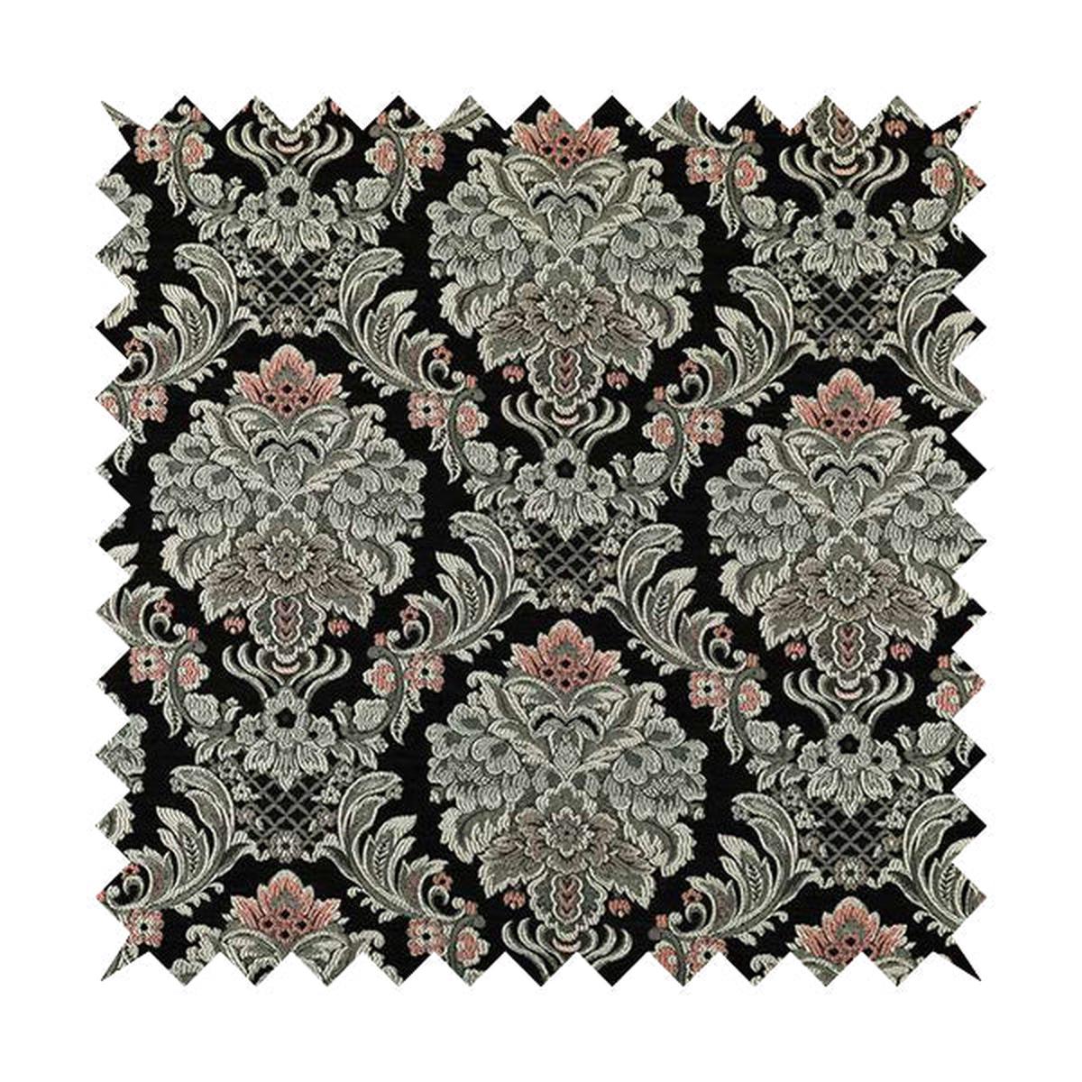 Legacy Damask Collection Exotic Rich Floral Pattern Black Grey Pink Colour Upholstery Fabric CTR-154