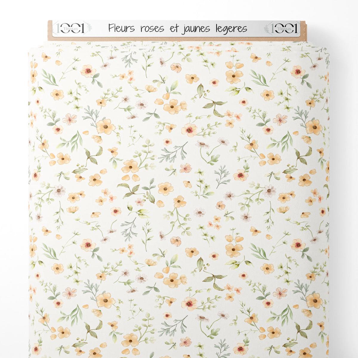 Tissu - Fleurs roses et jaunes lgres