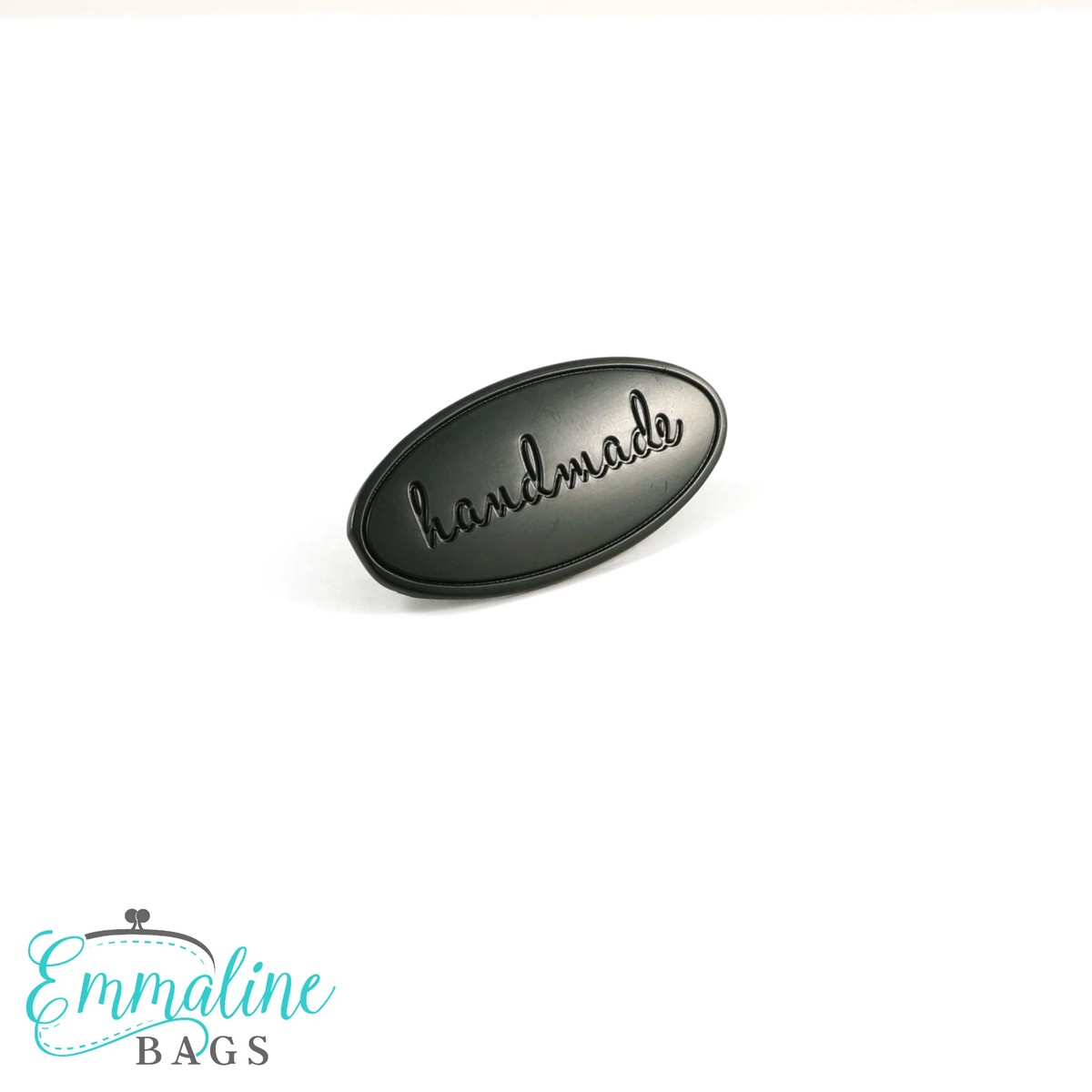 Emmaline Bags Oval Metal Bag Label handmade in Matte Black