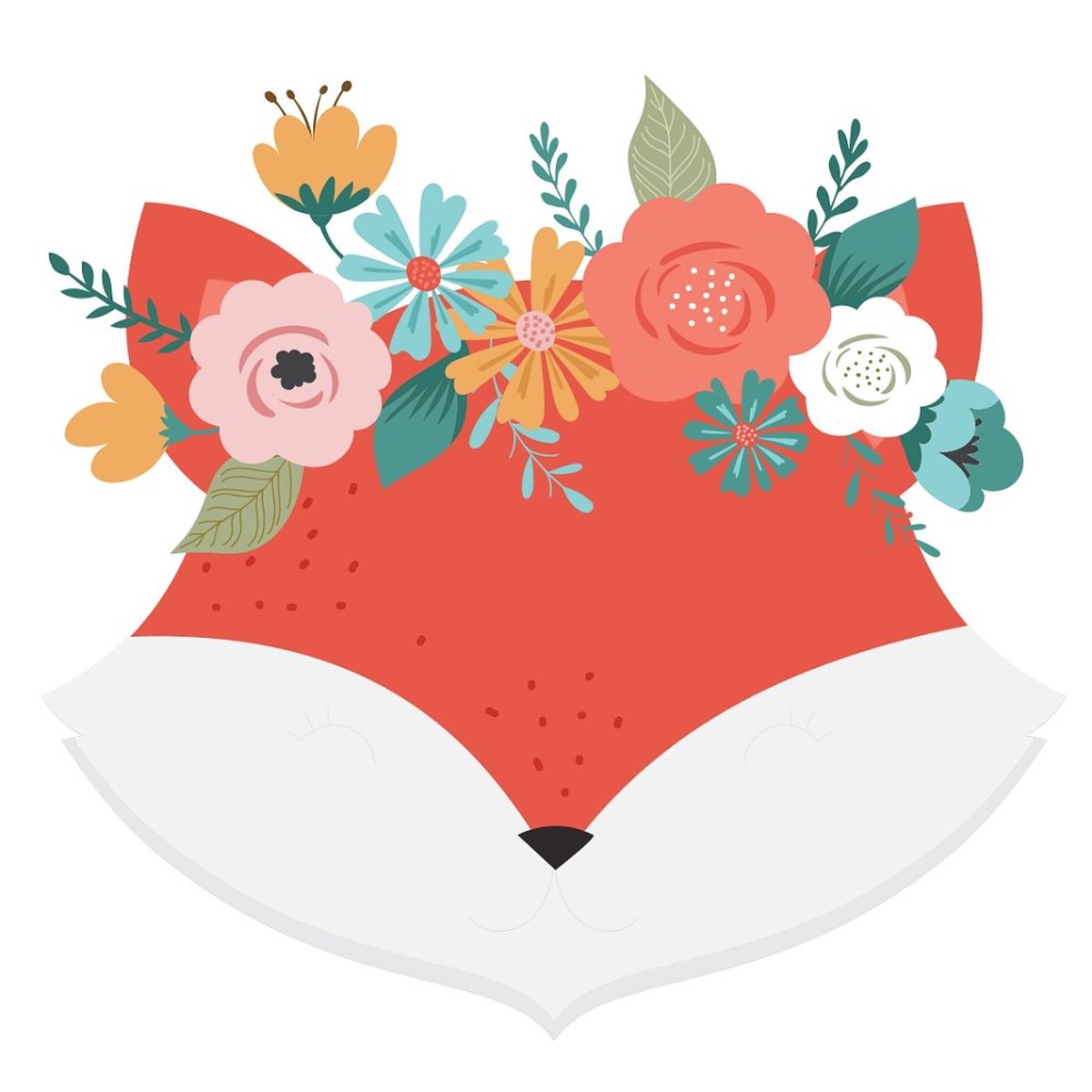 Floral Crown Fox Fabric Panel