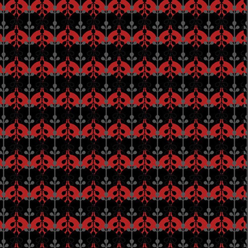 LAST PIECE 1 yard 34 inches Moroccan Red Barb Tourtillotte Abstract Floral on Black 9289-89 Cotton Woven Fabric