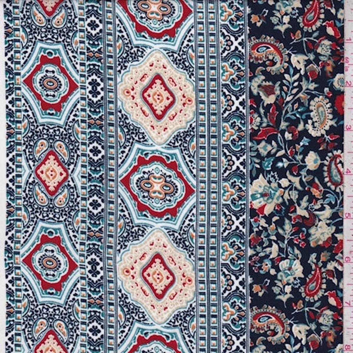 2 1/8 YD PC-Dark Navy/Rust/Beige Floral Crepe Georgette Fabric