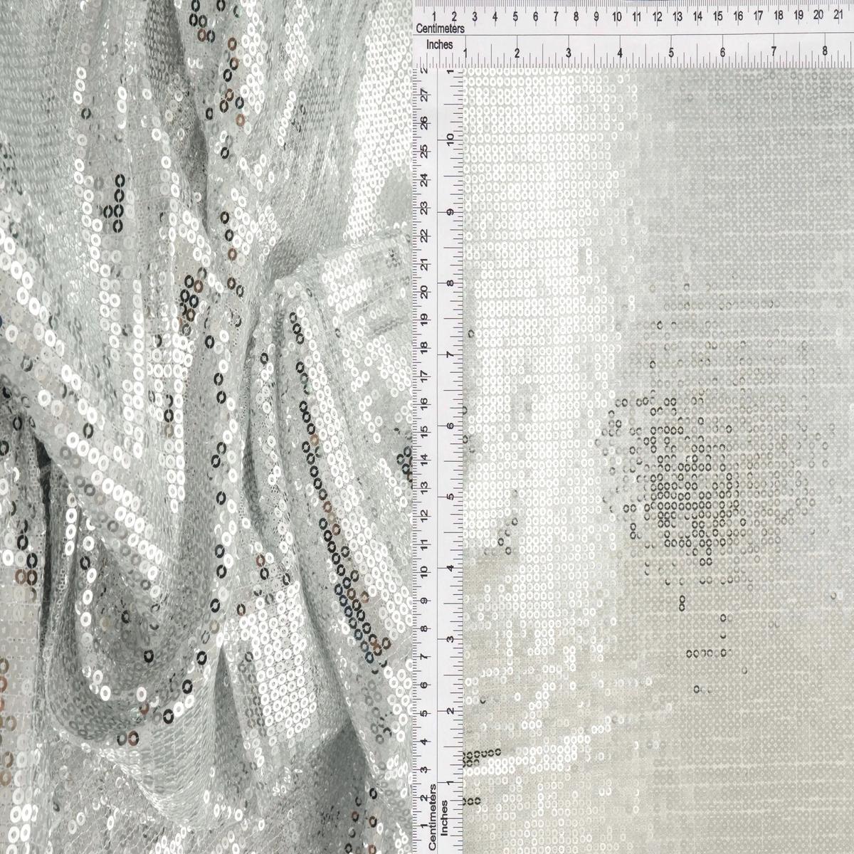 Embroidered Sequin Mesh Stretch Fabric - MESH SQ EMBR 2 - SILVER