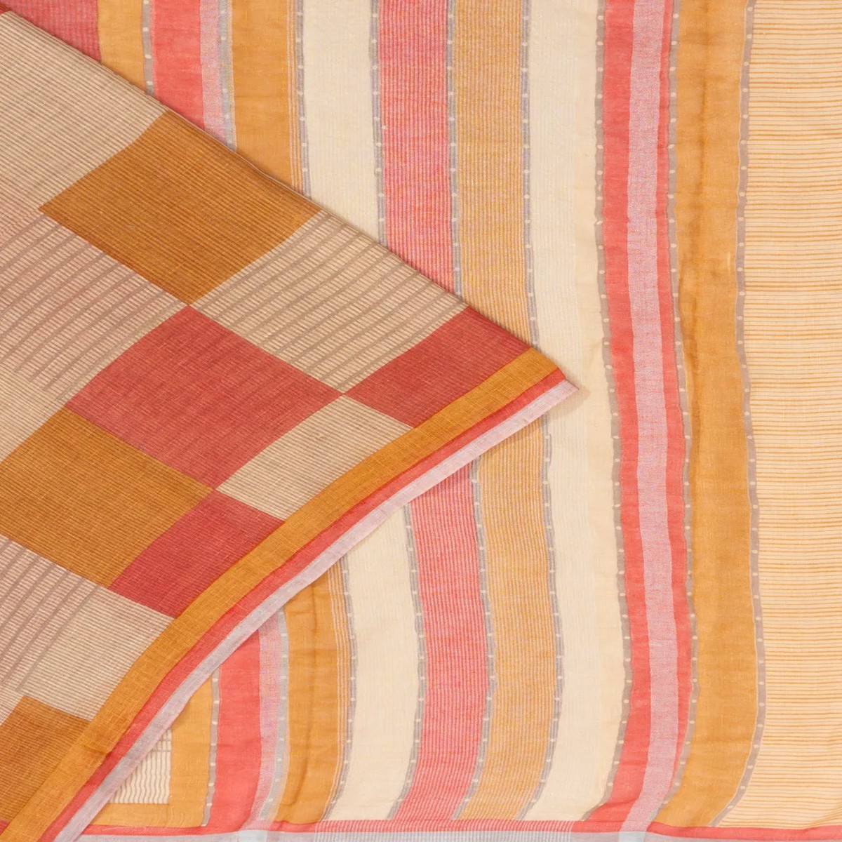 Linen Geometrical Printed Cream Saree